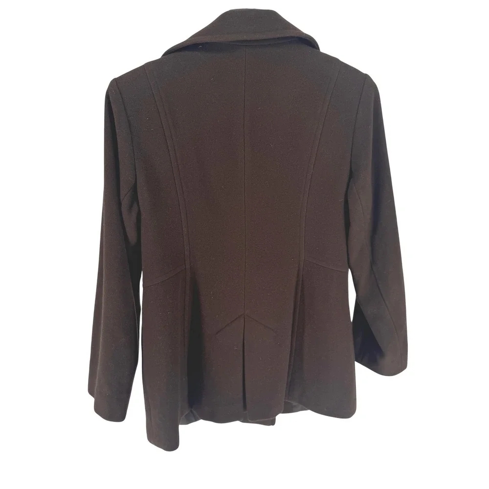 Anne Klein Womens Brown Wool Blend Double Breasted Pea Coat‎ Jacket Size L